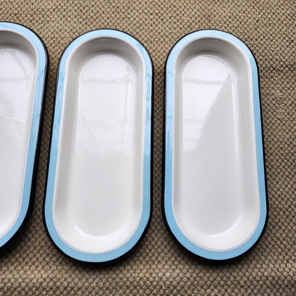 4 Hearth & Hand Magnolia Porcelain Enamel Corn On Cob Dish Tray Set Black Blue - Picture 3 of 5